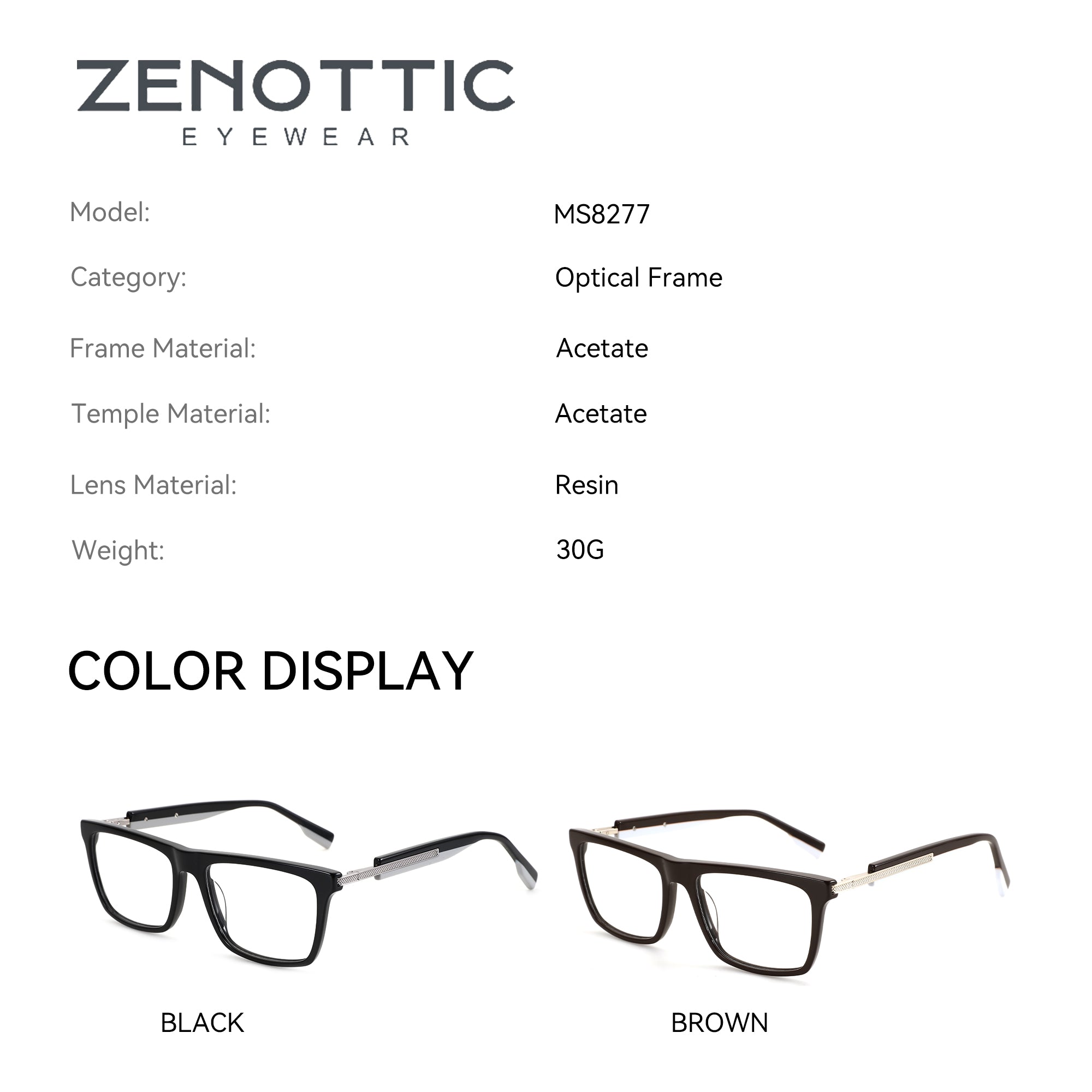 Zenottic Eyeglasses Hermione in black and brown acetate, model MS8277 optical frames.