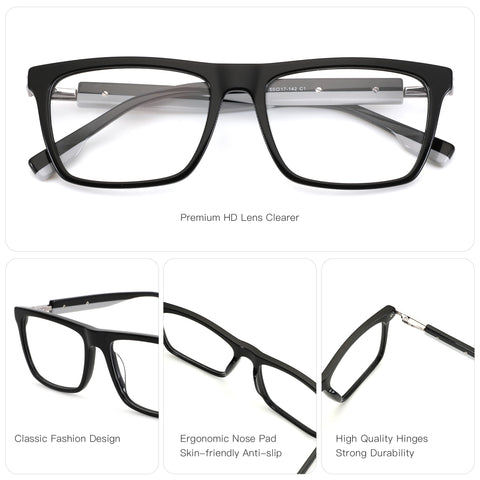 Zenottic black acetate square eyeglasses with classic fashion design, ergonomic nose pads, and high-quality hinges. SKU: MS8277-C1.