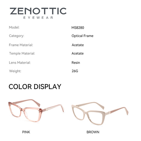 Zenottic Anja eyeglasses in pink and brown acetate, model MS8280 optical frame with resin lenses.