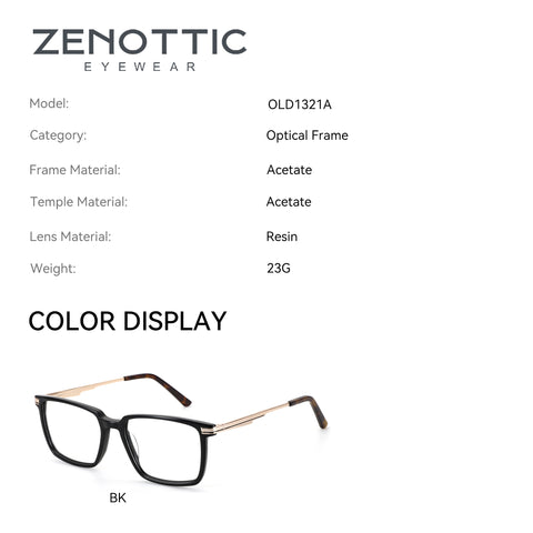 Zenottic Andy black acetate square eyeglasses with gold temples
