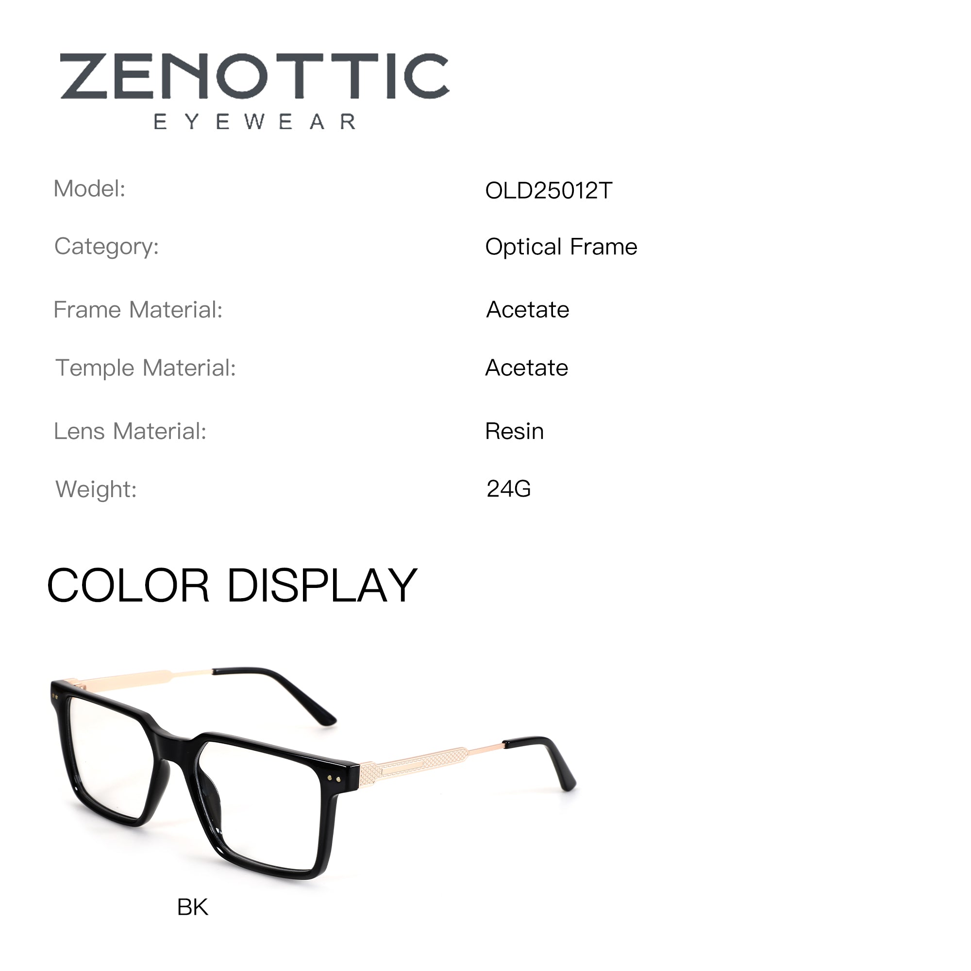 Zenottic Chris eyeglasses in black acetate with gold temples.