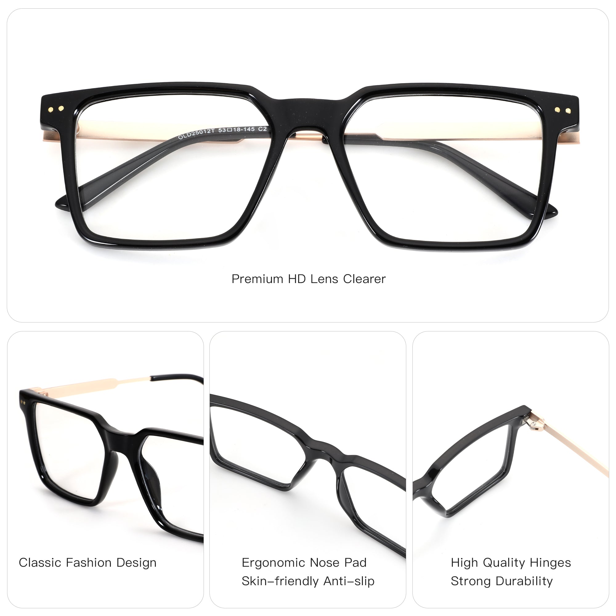Zenottic Chris eyeglasses with black acetate frame and gold temples.