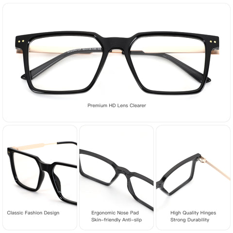 Zenottic Chris eyeglasses with black acetate frame and gold temples.