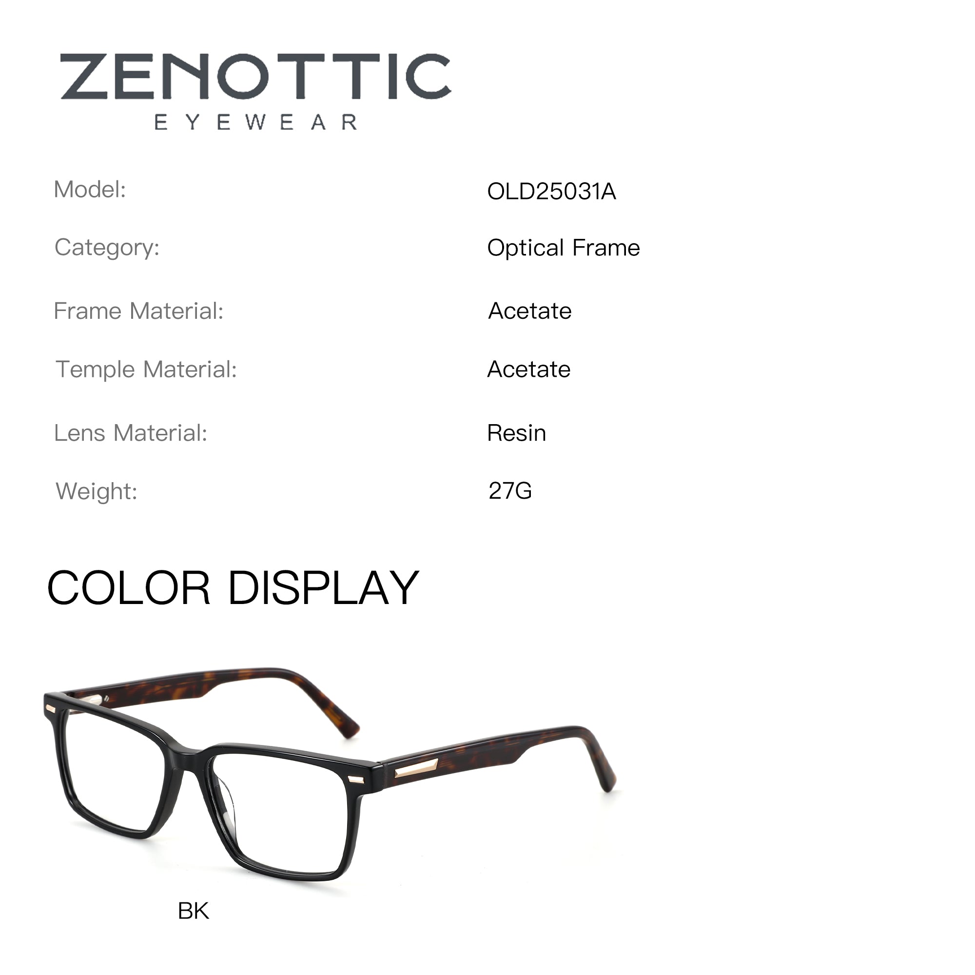 Zenottic Arnold eyeglasses in black acetate with tortoise shell temples.