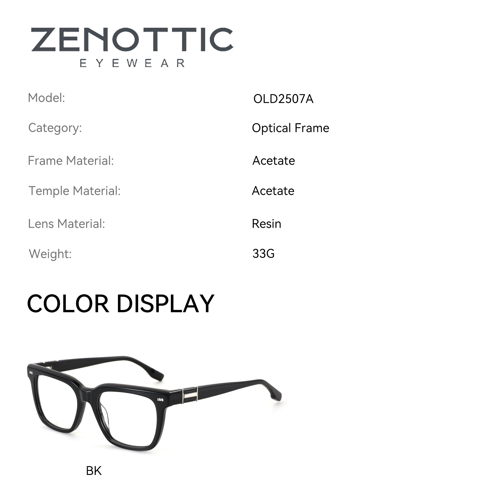 Zenottic Antonio black acetate square eyeglasses