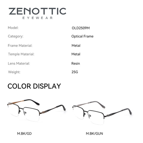 Zenottic Eyeglasses Barlow model OLD2509M, metal frame with gold accents, half-rim design.
