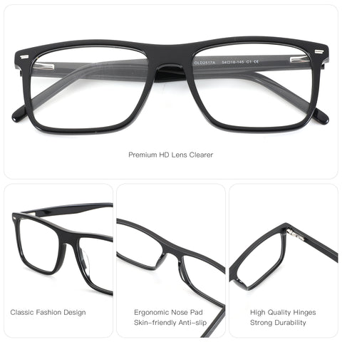 Zenottic Bert black acetate eyeglasses: classic fashion, ergonomic nose pads, durable hinges. Clear lenses.