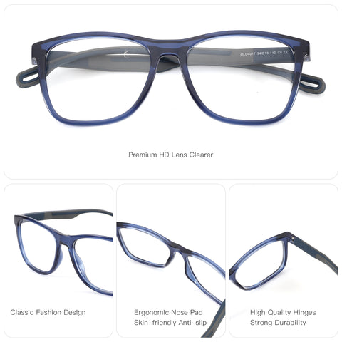 Zenottic blue plastic eyeglasses, model OLD4017 with clear lenses.