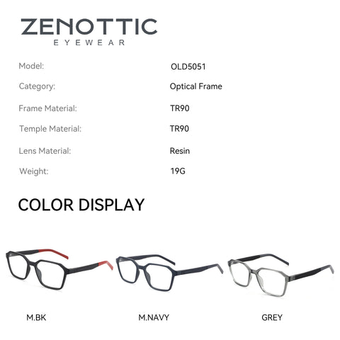 Zenottic Eyeglasses Barnett in M.BK, M.NAVY, and GREY TR90 frames.