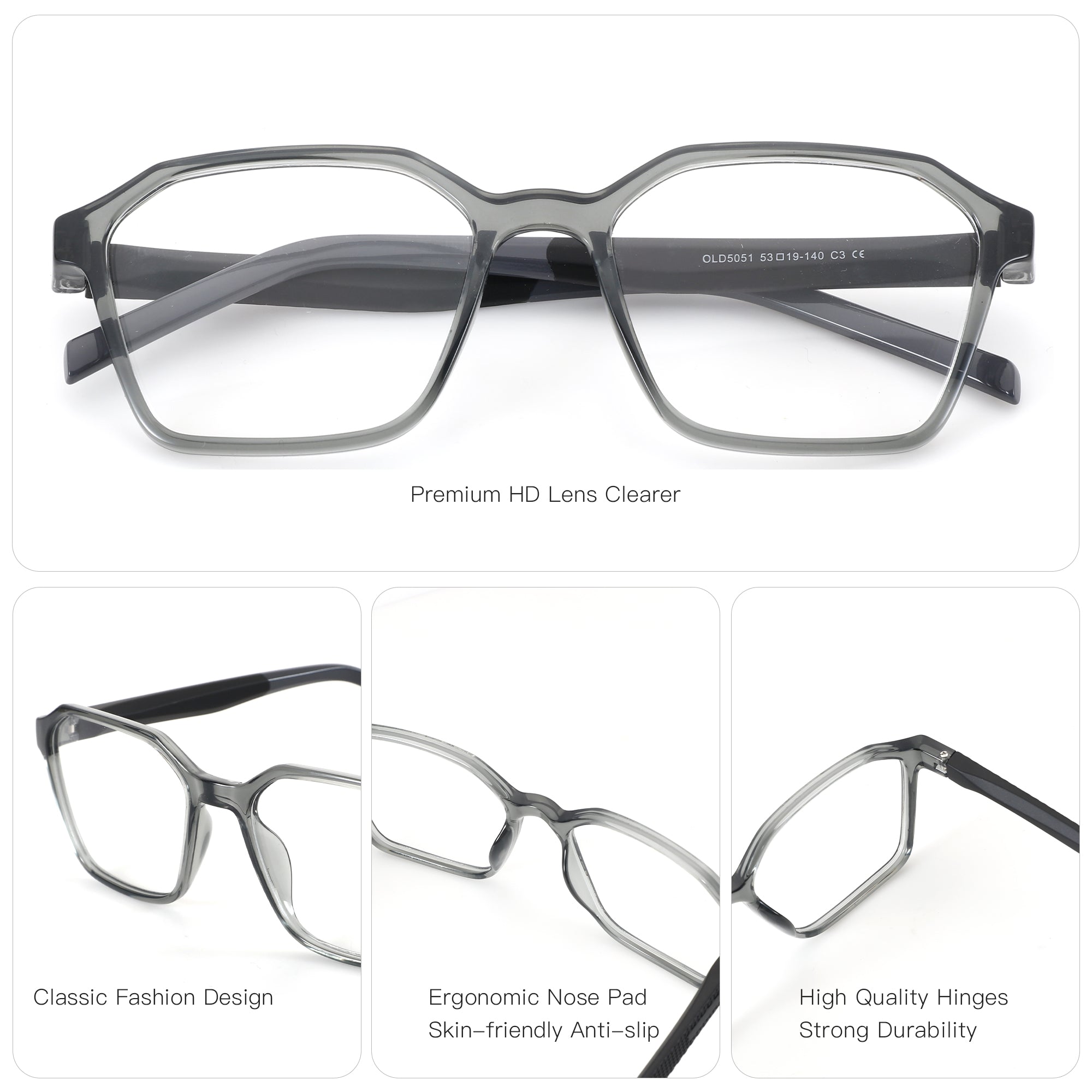 Zenottic Barnett gray geometric eyeglasses with premium HD clear lenses