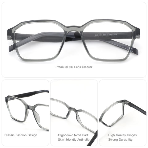 Zenottic Barnett gray geometric eyeglasses with premium HD clear lenses