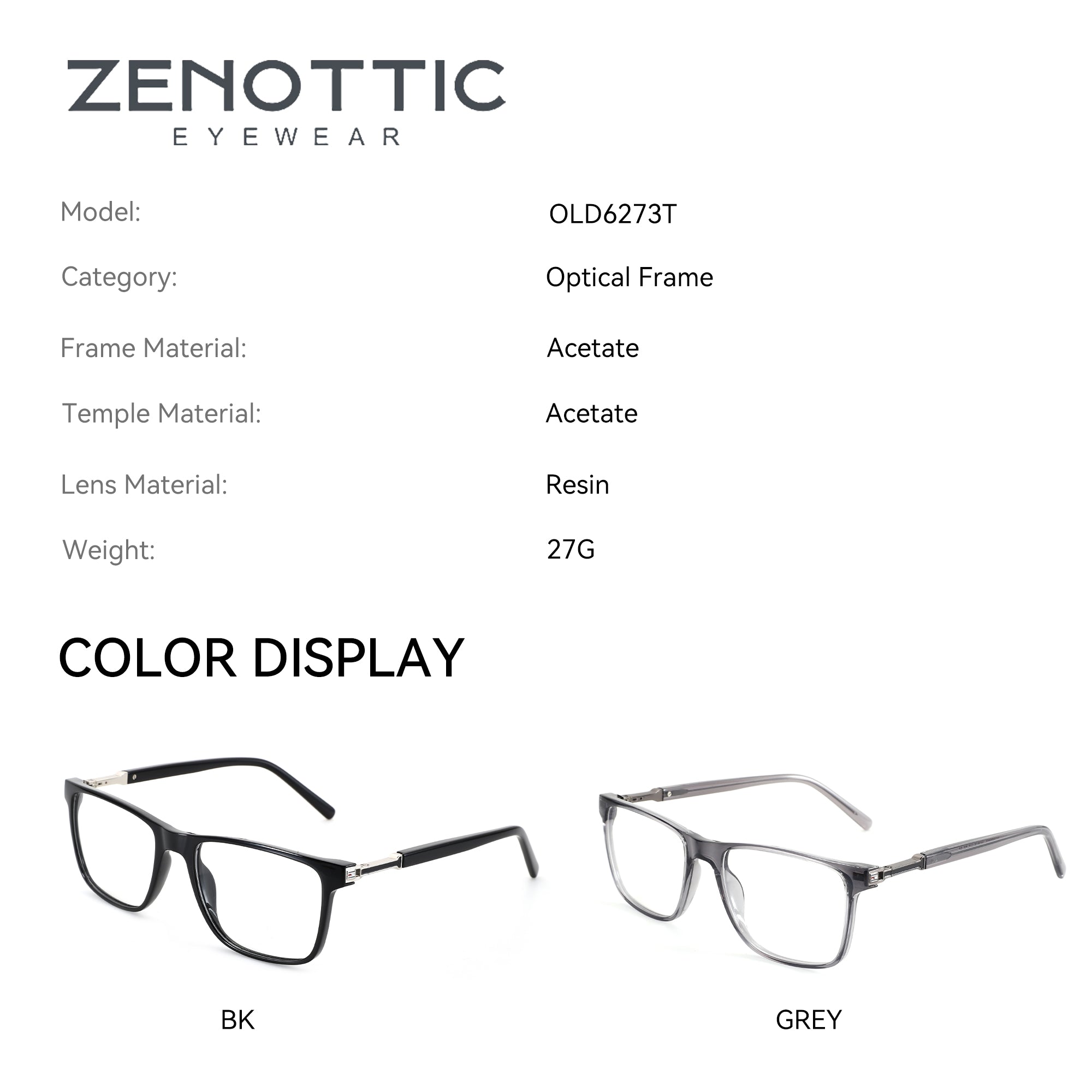 Zenottic Antony eyeglasses in black and grey acetate with square frames.