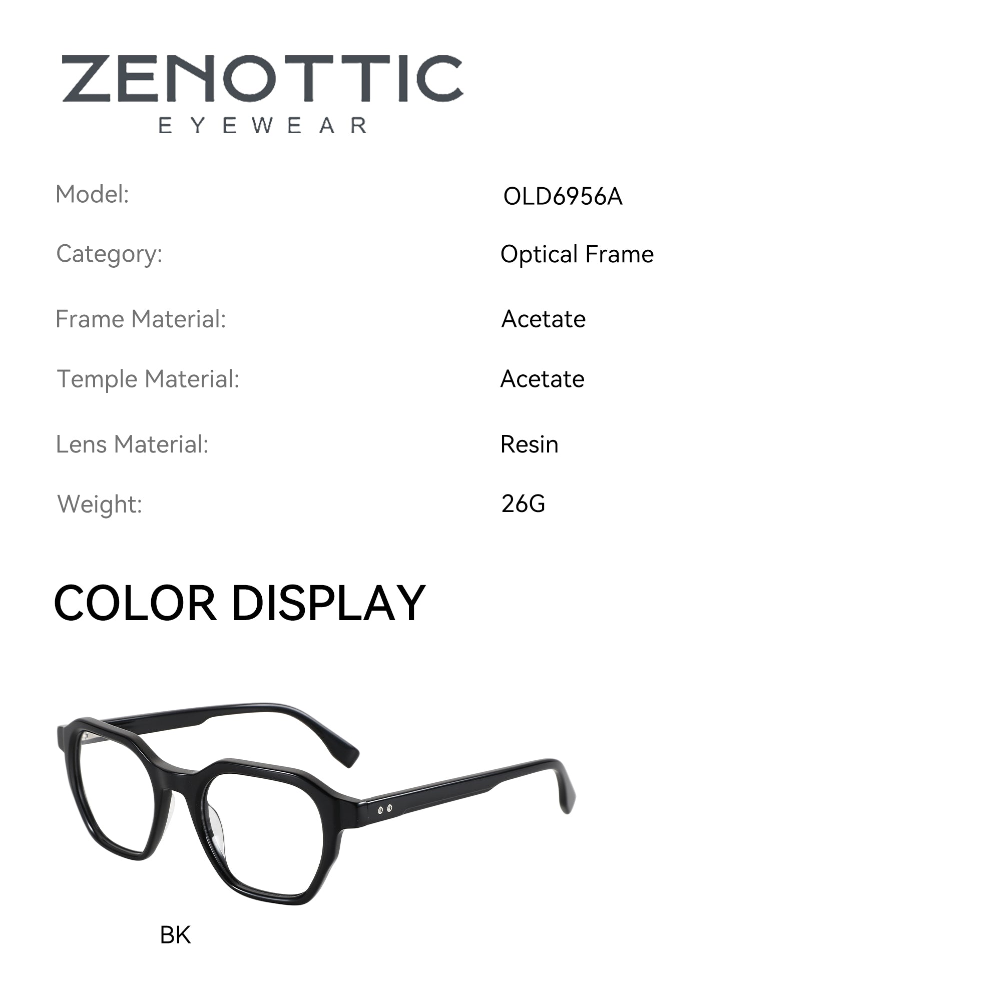 Zenottic Adrian black acetate eyeglasses with geometric frame