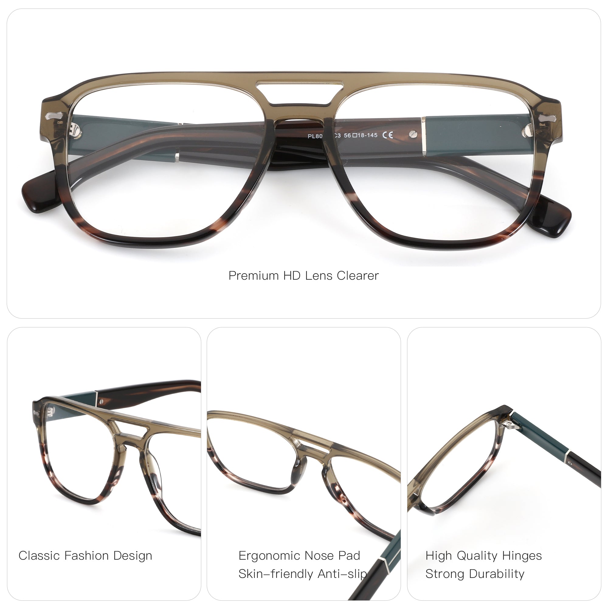 Zenottic Yves eyeglasses with brown tortoise acetate frame, clear aviator lenses, and gunmetal temples.