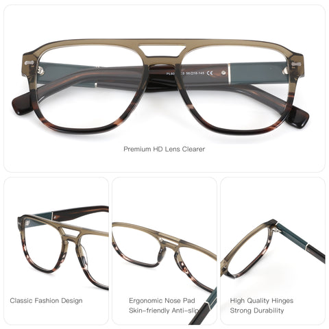 Zenottic Yves eyeglasses with brown tortoise acetate frame, clear aviator lenses, and gunmetal temples.