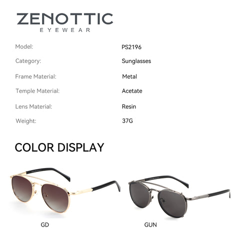 Zenottic aviator sunglasses in gold with gradient brown lenses and gunmetal with dark lenses. Metal frame, resin lenses.