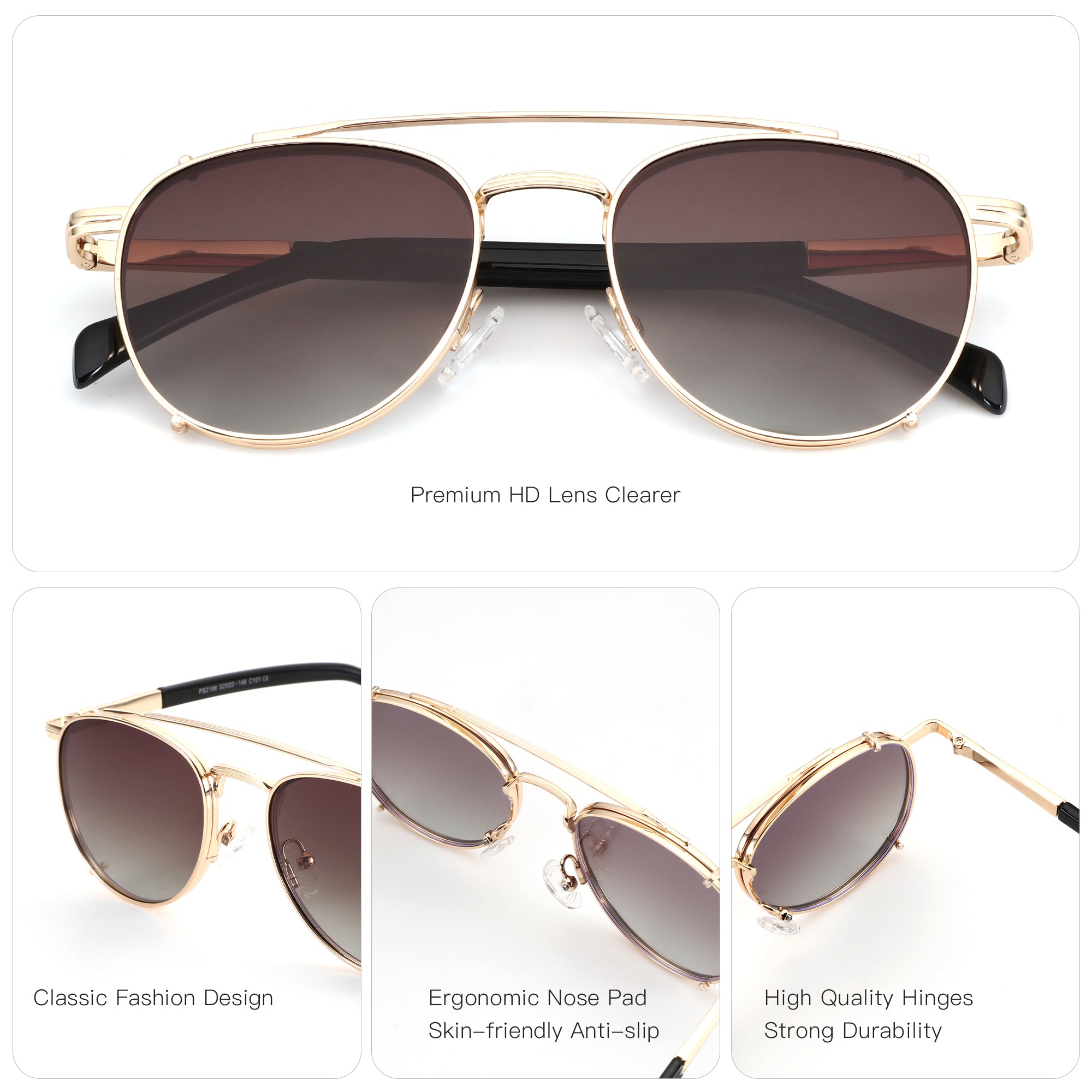 Zenottic Forrest aviator sunglasses with gold metal frame, gradient brown lenses, and UV400 protection.