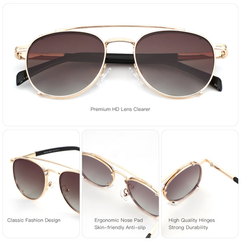 Zenottic Forrest aviator sunglasses with gold metal frame, gradient brown lenses, and UV400 protection.
