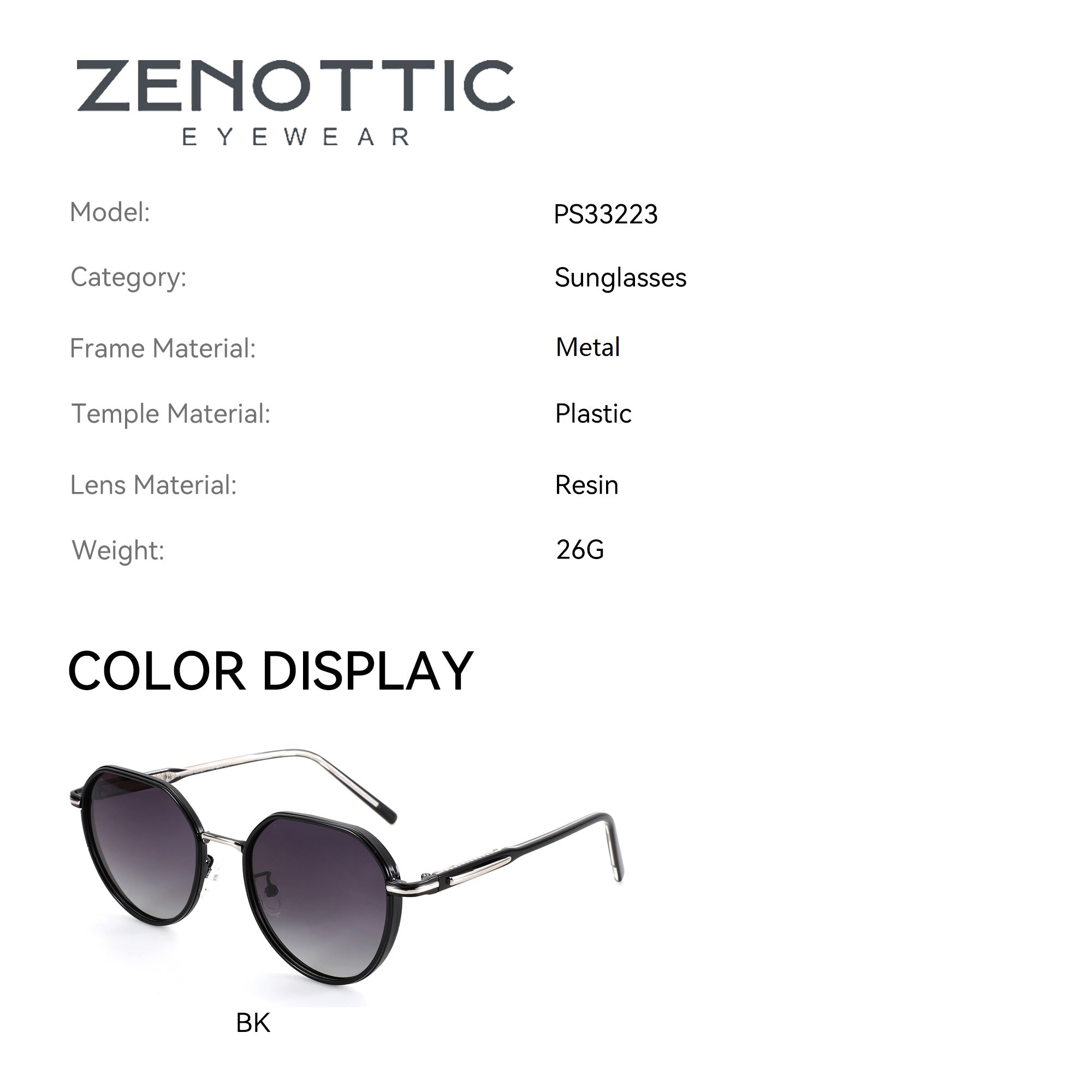 Zenottic black geometric metal frame sunglasses with gradient lenses
