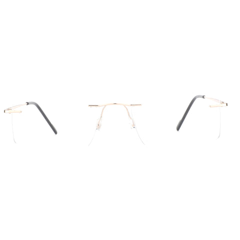 Zenottic Alyssa gold metal rimless eyeglasses with dark grey temple arms