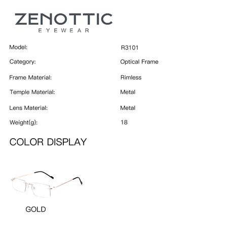 ZENOTTIC Alyssa eyeglasses: gold rimless metal frame R3101.