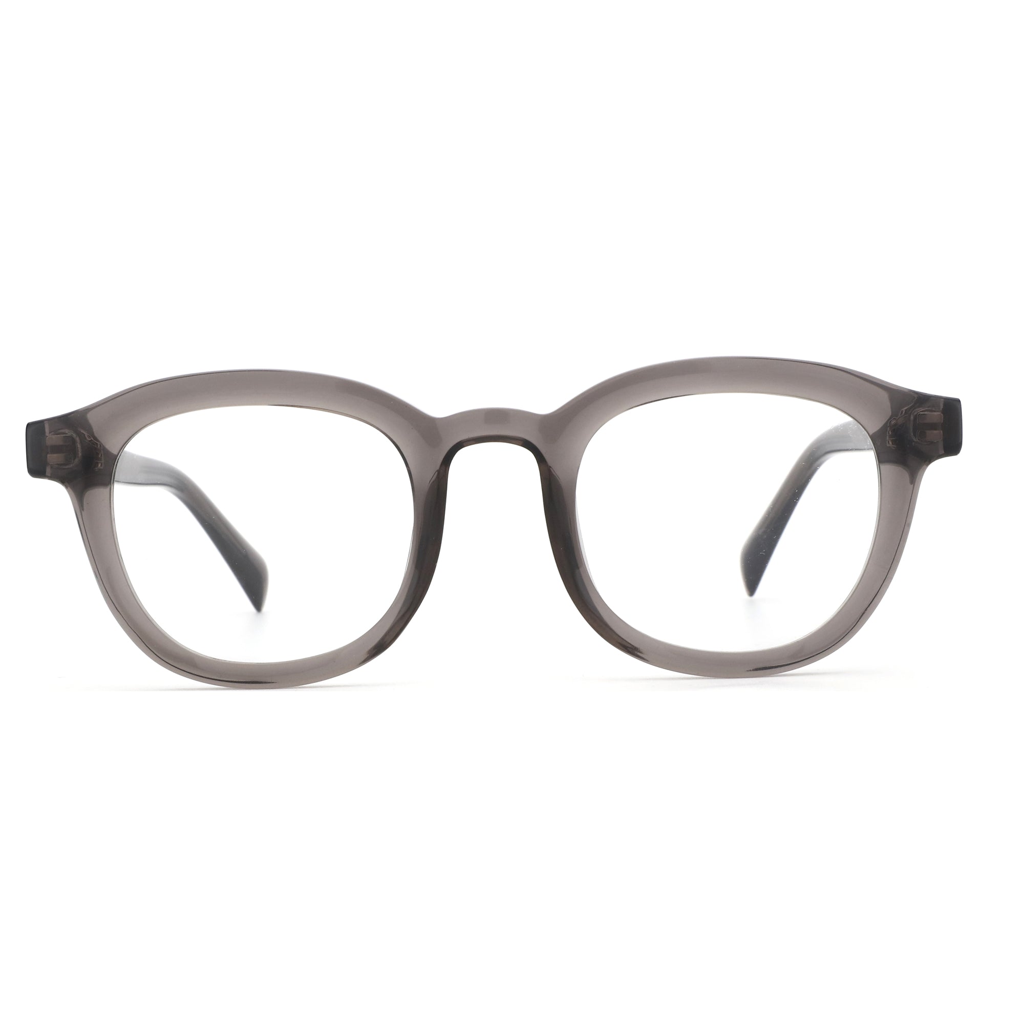 ZENOTTIC Rod retro round eyeglasses in smoke acetate with clear demo lenses