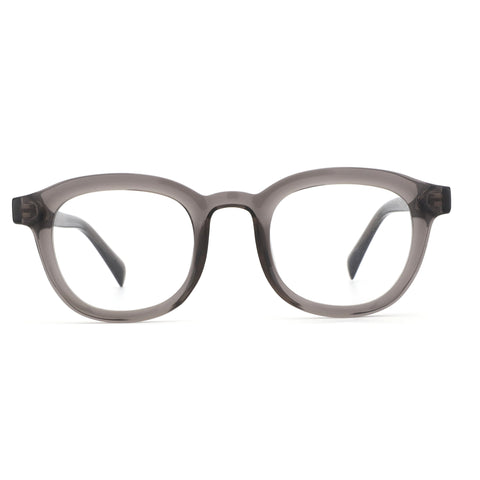 ZENOTTIC Rod retro round eyeglasses in smoke acetate with clear demo lenses