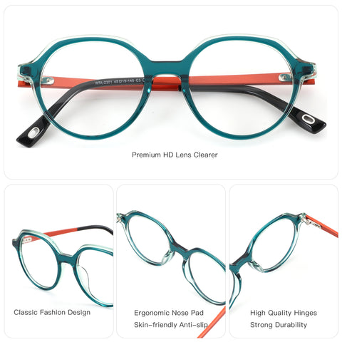 ZENOTTIC Felinus teal acetate eyeglasses, retro geometric fashion accessory.