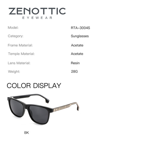 Zenottic Blair black acetate sunglasses with polarized lenses and ornate temples.