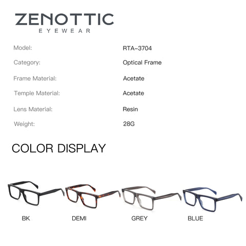 Zenottic Byron eyeglasses in BK, DEMI, GREY, and BLUE acetate frames.