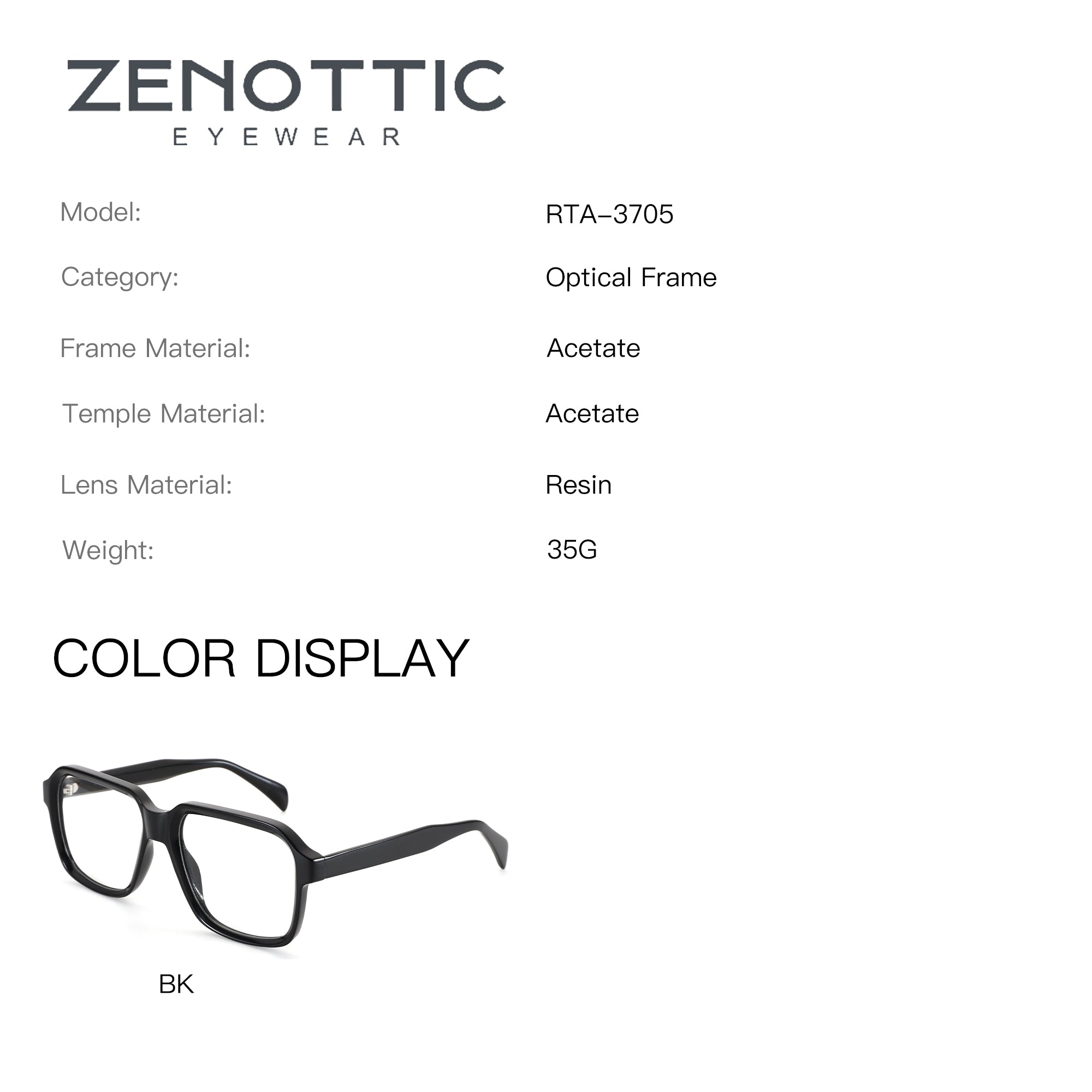 Zenottic Brady eyeglasses in black acetate with a thick geometric frame.
