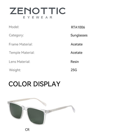 Zenottic Astoria sunglasses with clear acetate frame and green lenses, model RTA1006.