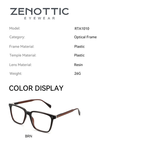 Zenottic Silvester eyeglasses in BRN color. Plastic frame, optical frame, 54mm lens width, 18mm bridge, 145mm temple length.