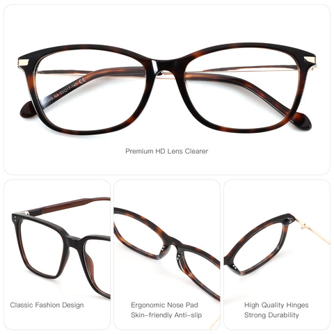 Zenottic Silvester tortoise shell square eyeglasses with clear lenses and gold metal temples.