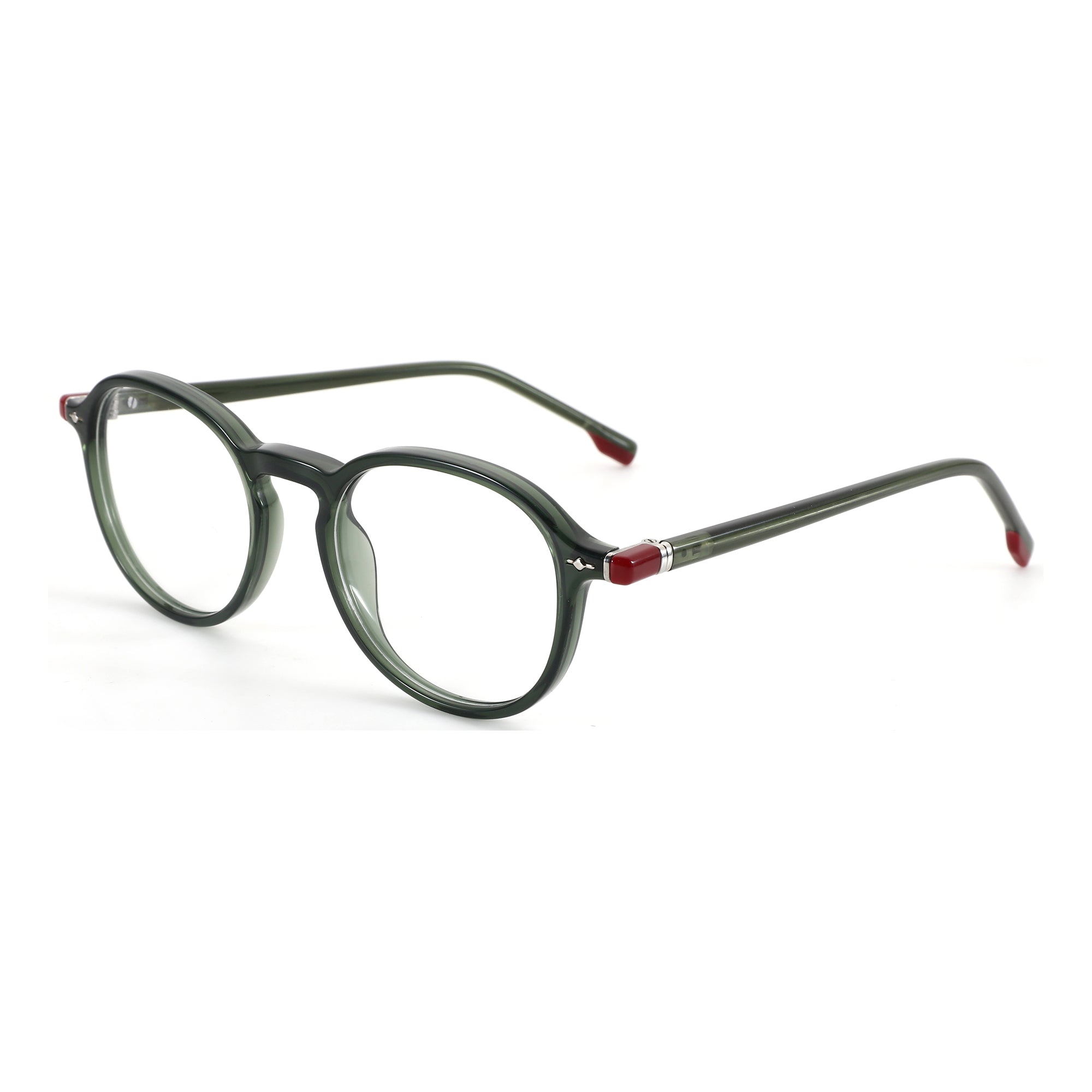 ZENOTTIC Ignativs round green acetate eyeglasses with red temple accents