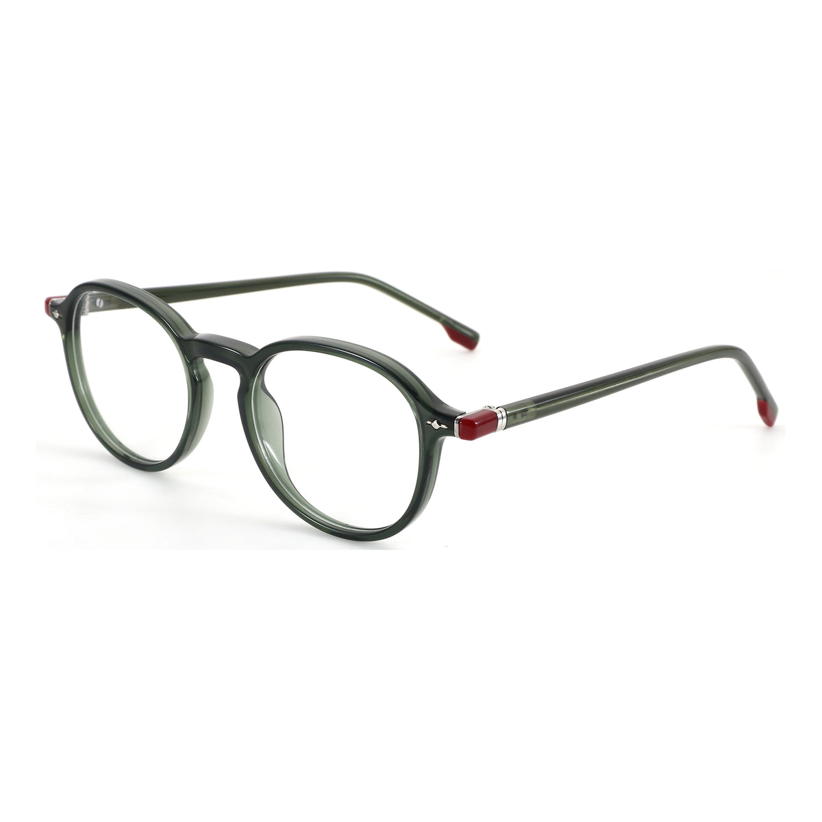 ZENOTTIC Ignativs round green acetate eyeglasses with red temple accents