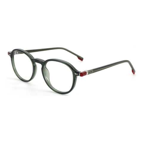 ZENOTTIC Ignativs round green acetate eyeglasses with red temple accents