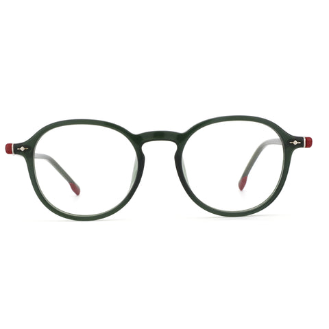 ZENOTTIC Ignativs round acetate eyeglasses in green with red accents.