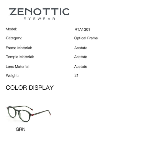 Zenottic Ignativs RTA1301 green round acetate eyeglasses with red accents