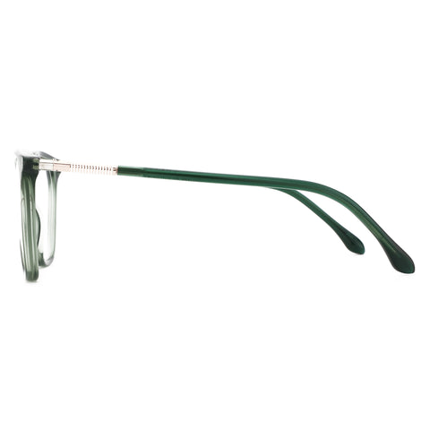 ZENOTTIC square eyeglasses in translucent green acetate with textured silver temple.