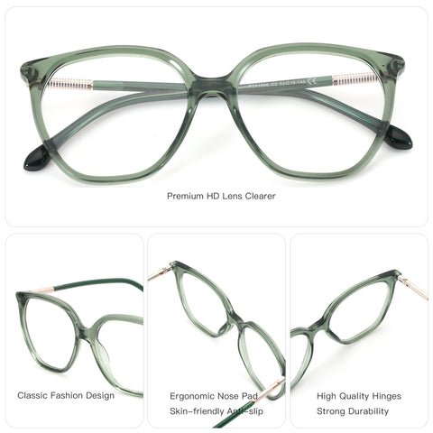 ZENOTTIC RTA1606 transparent green acetate square eyeglasses