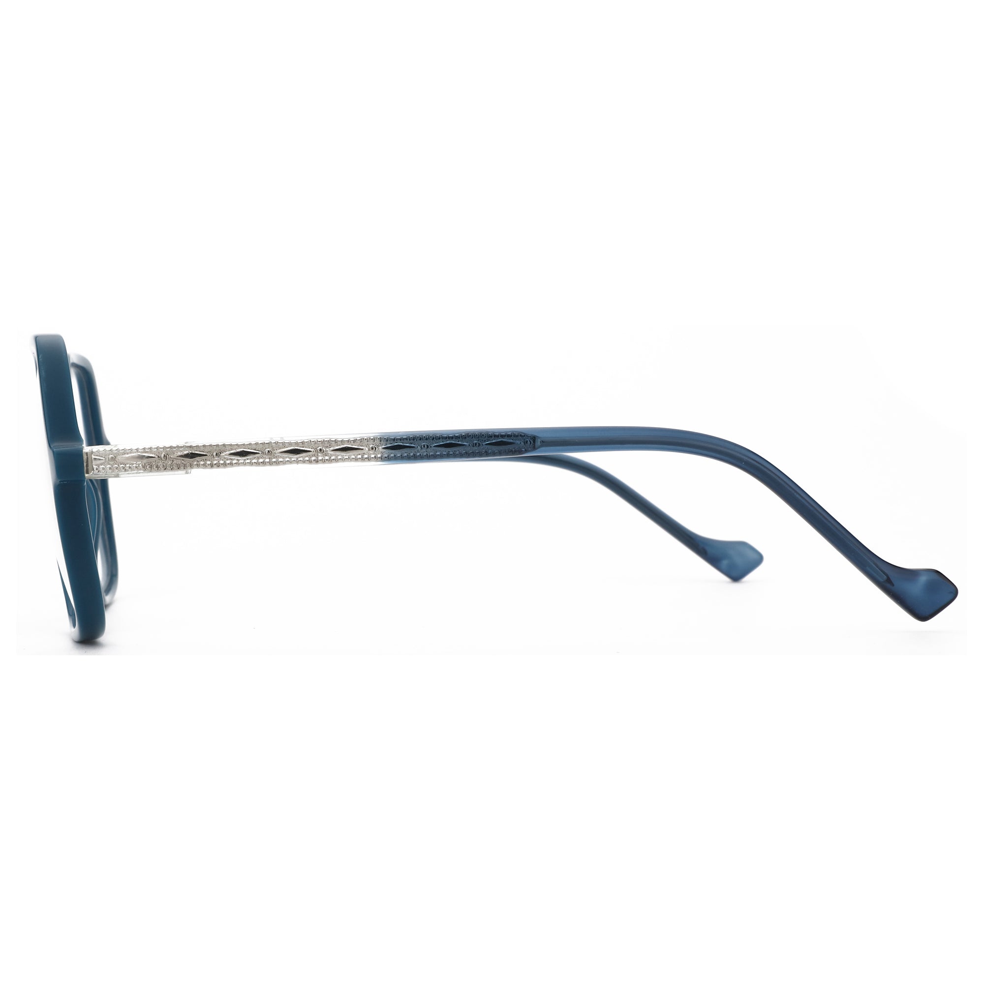 ZENOTTIC geometric acetate eyeglasses in blue with decorative silver temple inlay