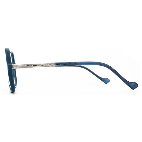ZENOTTIC geometric acetate eyeglasses in blue with decorative silver temple inlay