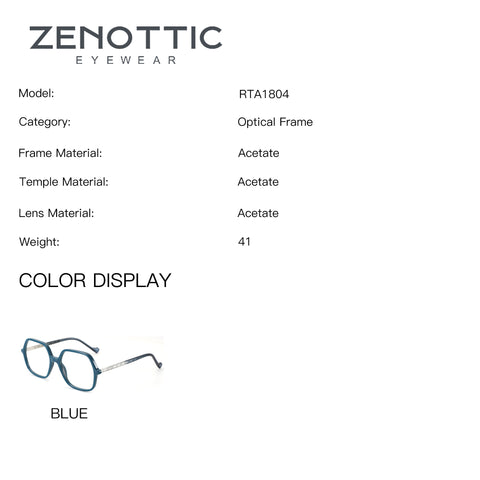 Zenottic RTA1804 blue geometric acetate eyeglasses frame