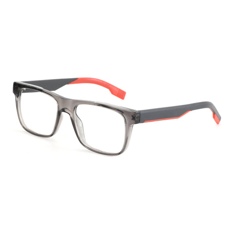 Zenottic Brennan square acetate eyeglasses: grey frame with red accents on temples