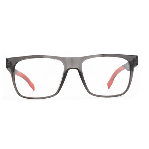 ZENOTTIC Brennan eyeglasses: grey acetate sport square frames with red temple detail.