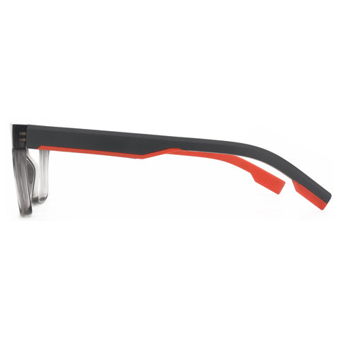 ZENOTTIC Brennan eyeglasses: Black acetate full-rim with red trim, sport square style, side profile.