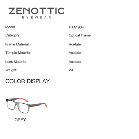 Zenottic Brennan grey acetate sport square eyeglasses with red accents