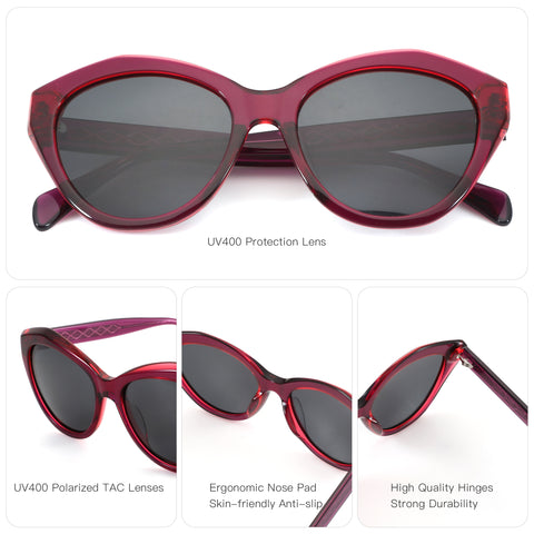 Zenottic Lavinia women's sunglasses in rich purple with dark lenses, featuring UV400 protection and ergonomic design.