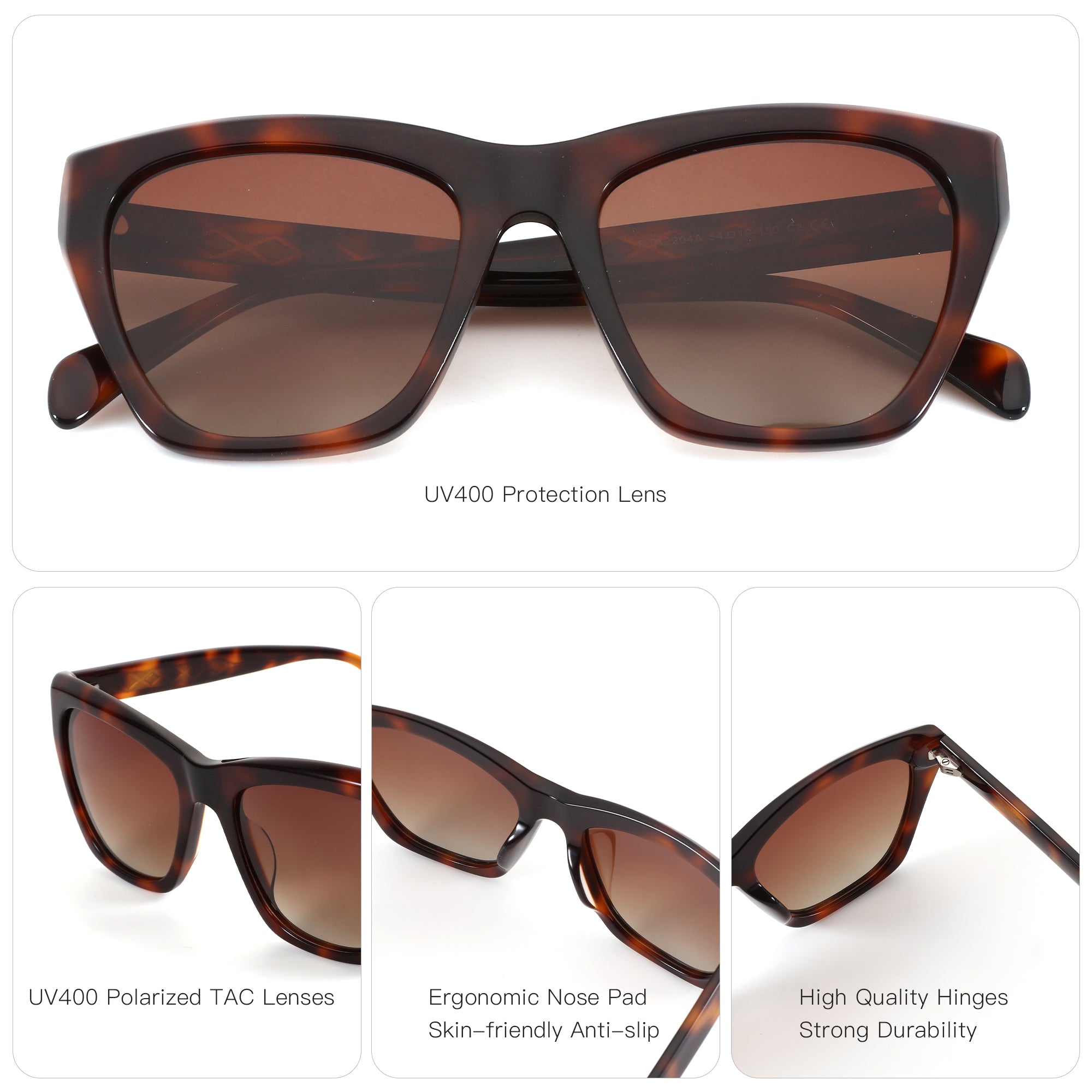 Zenottic Ayla tortoise shell square sunglasses with brown gradient UV400 polarized lenses.